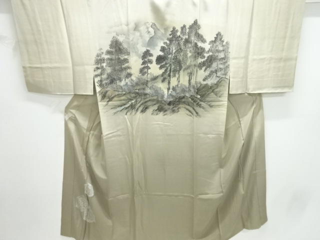 JAPANESE KIMONO / ANTIQUE MENS JUBAN / SILK / SCENERY OF TREES